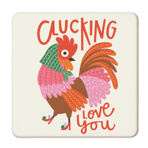 Clucking Love You Chicken Illustration - personalised beer coaster by AbiGoLucky