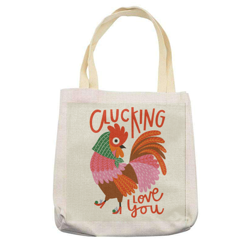 Clucking Love You Chicken Illustration - printed canvas tote bag by AbiGoLucky