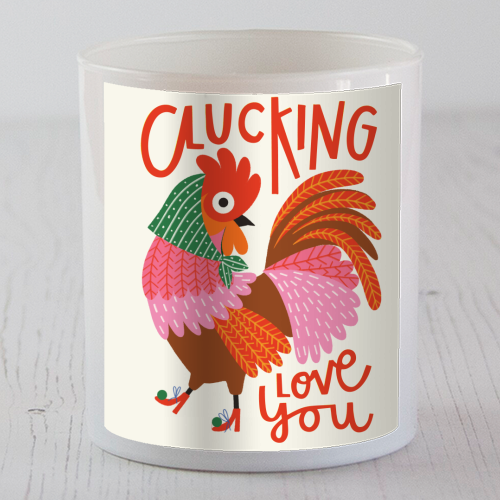 Clucking Love You Chicken Illustration - scented candle by AbiGoLucky