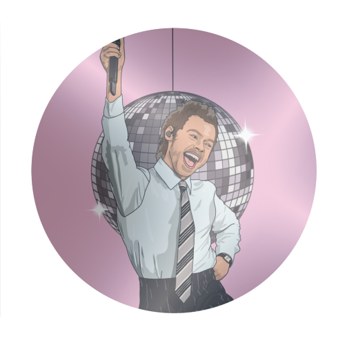 Disco Harry - Circle Sticker by The Girl Next Draw