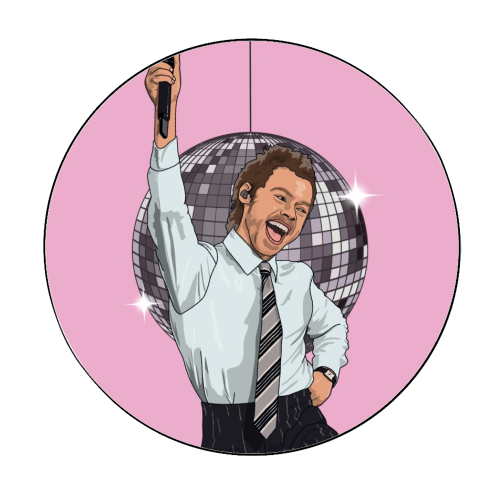 Disco Harry - Circle Sticker by The Girl Next Draw