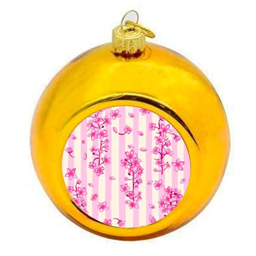 Retro Pink Cherry Blossoms - colourful christmas bauble by EZbie