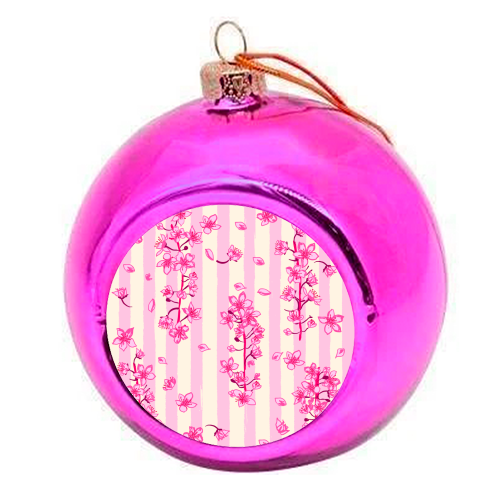 Retro Pink Cherry Blossoms - colourful christmas bauble by EZbie