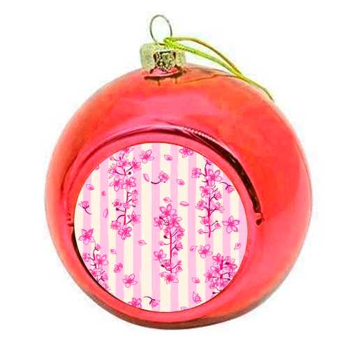 Retro Pink Cherry Blossoms - colourful christmas bauble by EZbie