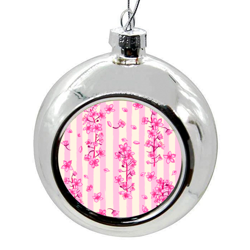 Retro Pink Cherry Blossoms - colourful christmas bauble by EZbie