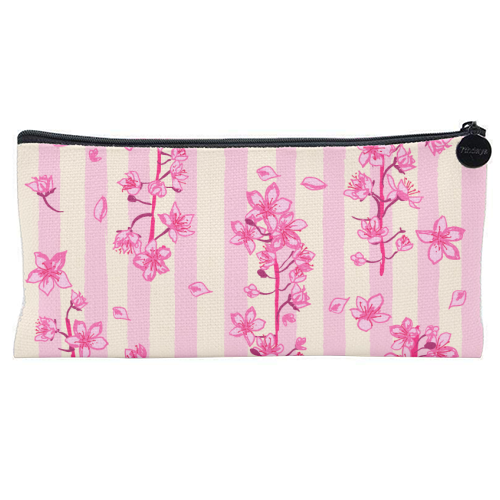 Retro Pink Cherry Blossoms - flat pencil case by EZbie