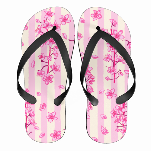 Retro Pink Cherry Blossoms - funny flip flops by EZbie