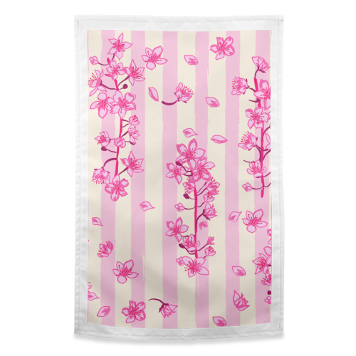 Retro Pink Cherry Blossoms - funny tea towel by EZbie