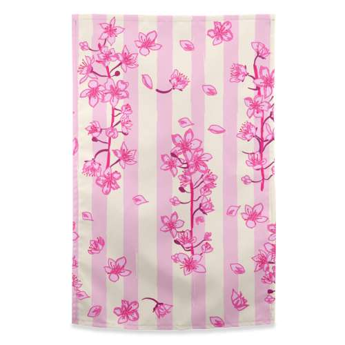 Retro Pink Cherry Blossoms - funny tea towel by EZbie