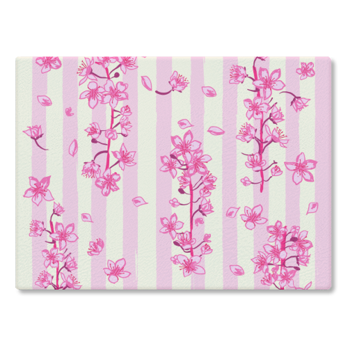 Retro Pink Cherry Blossoms - glass chopping board by EZbie