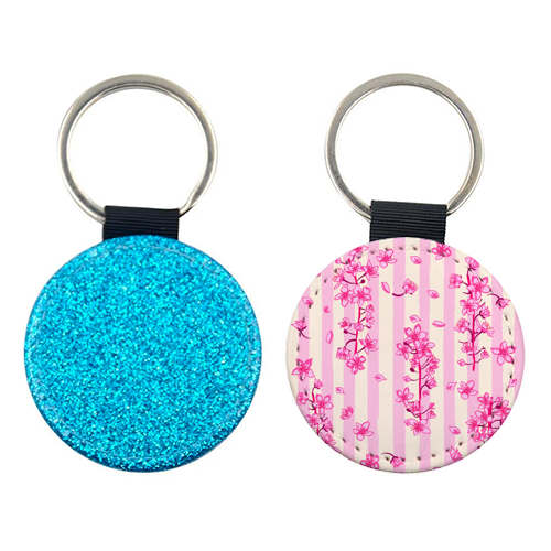 Retro Pink Cherry Blossoms - keyring by EZbie