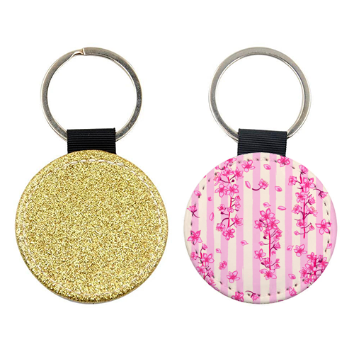 Retro Pink Cherry Blossoms - keyring by EZbie