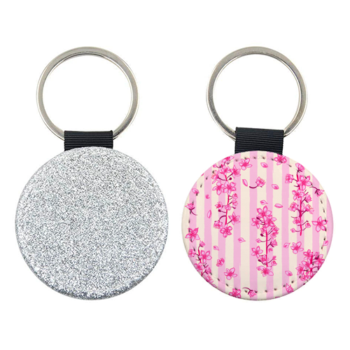 Retro Pink Cherry Blossoms - keyring by EZbie
