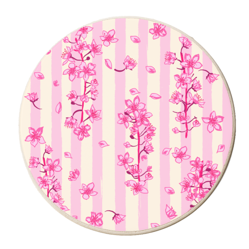 Retro Pink Cherry Blossoms - personalised beer coaster by EZbie