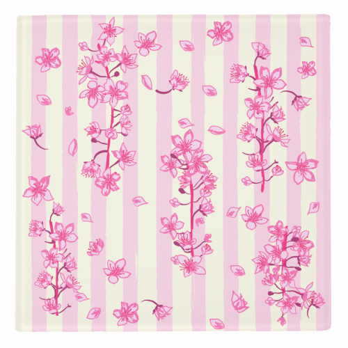 Retro Pink Cherry Blossoms - personalised beer coaster by EZbie