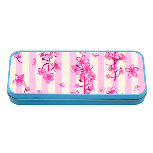 Retro Pink Cherry Blossoms - tin pencil case by EZbie