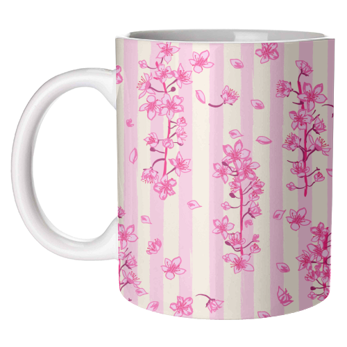Retro Pink Cherry Blossoms - unique mug by EZbie