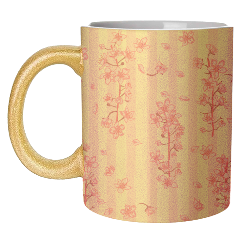 Retro Pink Cherry Blossoms - unique mug by EZbie