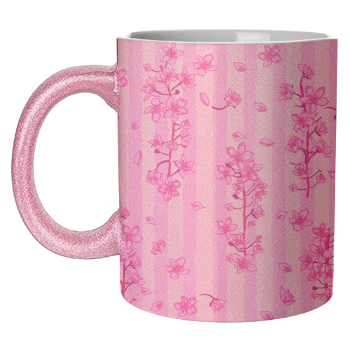 Retro Pink Cherry Blossoms - unique mug by EZbie