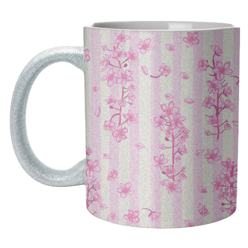 Retro Pink Cherry Blossoms - unique mug by EZbie