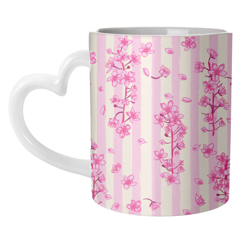 Retro Pink Cherry Blossoms - unique mug by EZbie