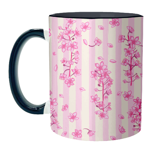 Retro Pink Cherry Blossoms - unique mug by EZbie
