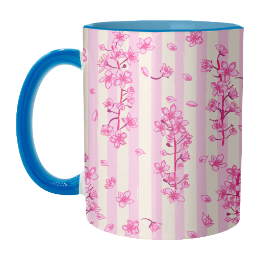 Retro Pink Cherry Blossoms - unique mug by EZbie