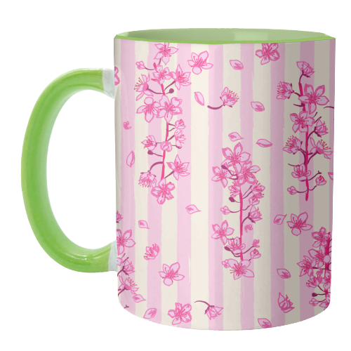 Retro Pink Cherry Blossoms - unique mug by EZbie