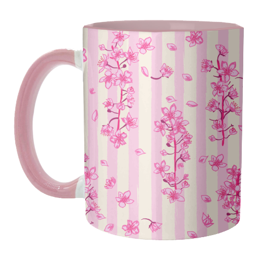 Retro Pink Cherry Blossoms - unique mug by EZbie