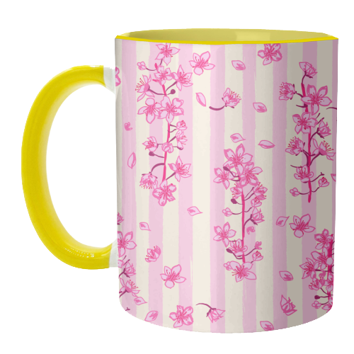 Retro Pink Cherry Blossoms - unique mug by EZbie