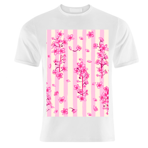 Retro Pink Cherry Blossoms - unique t shirt by EZbie