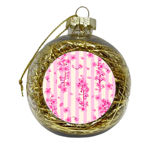 Retro Pink Cherry Blossoms - xmas bauble by EZbie
