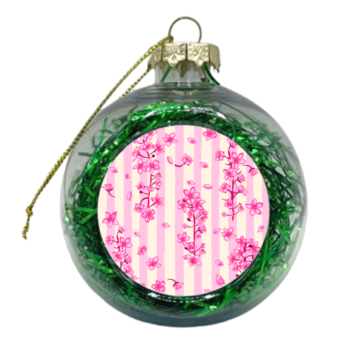 Retro Pink Cherry Blossoms - xmas bauble by EZbie