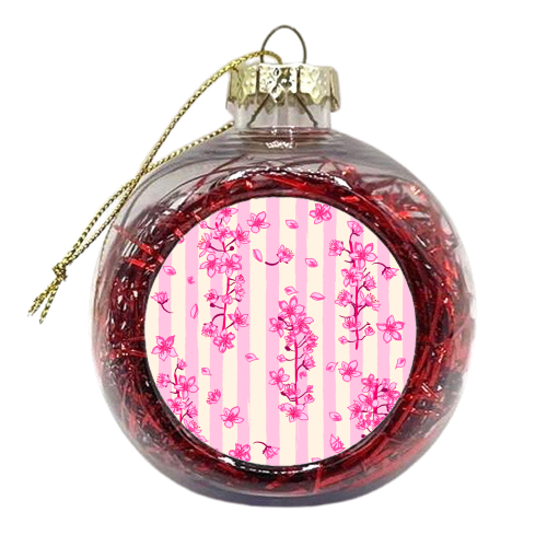 Retro Pink Cherry Blossoms - xmas bauble by EZbie