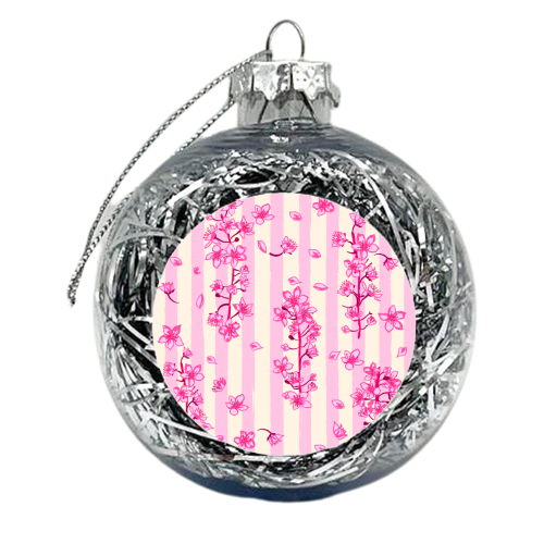 Retro Pink Cherry Blossoms - xmas bauble by EZbie