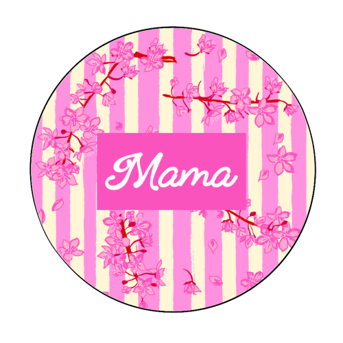 Mama Retro Pink Stripes Sakura Pattern - Circle Sticker by EZbie