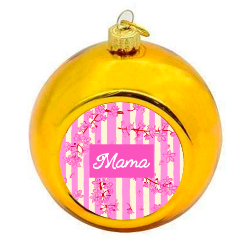 Mama Retro Pink Stripes Sakura Pattern - colourful christmas bauble by EZbie