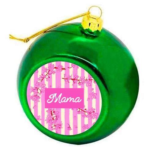 Mama Retro Pink Stripes Sakura Pattern - colourful christmas bauble by EZbie