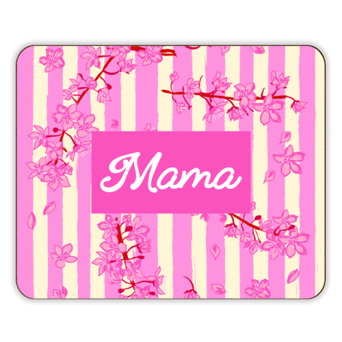 Mama Retro Pink Stripes Sakura Pattern - designer placemat by EZbie