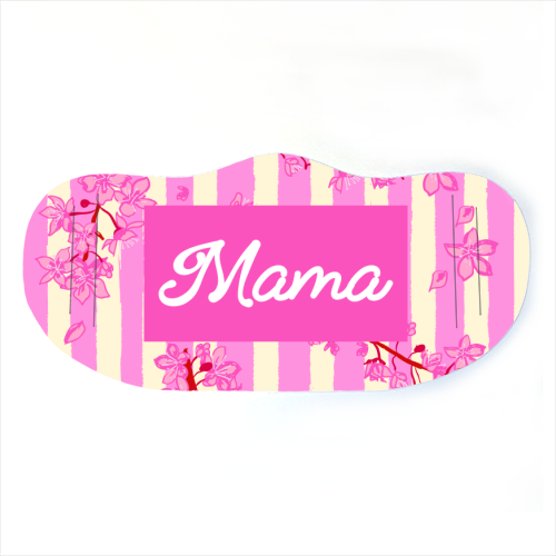 Mama Retro Pink Stripes Sakura Pattern - face cover mask by EZbie