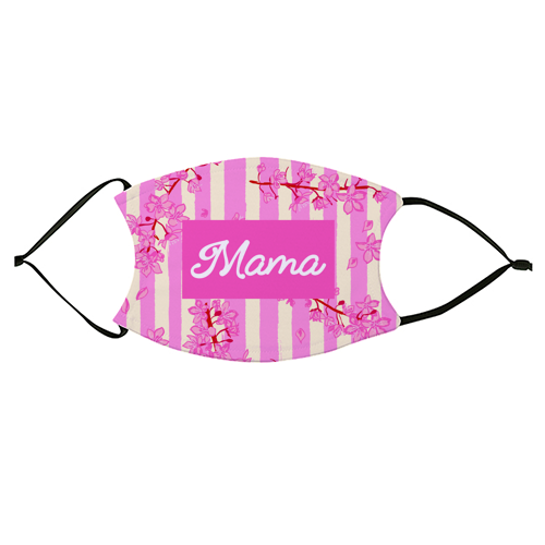 Mama Retro Pink Stripes Sakura Pattern - face cover mask by EZbie