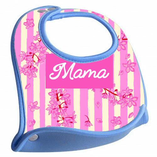Mama Retro Pink Stripes Sakura Pattern - feeding bib by EZbie