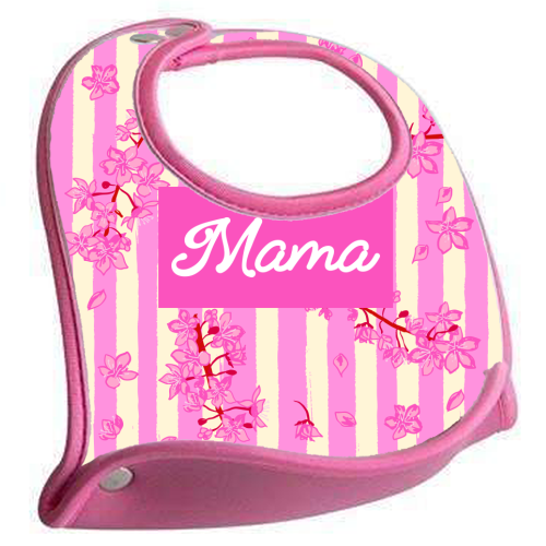 Mama Retro Pink Stripes Sakura Pattern - feeding bib by EZbie