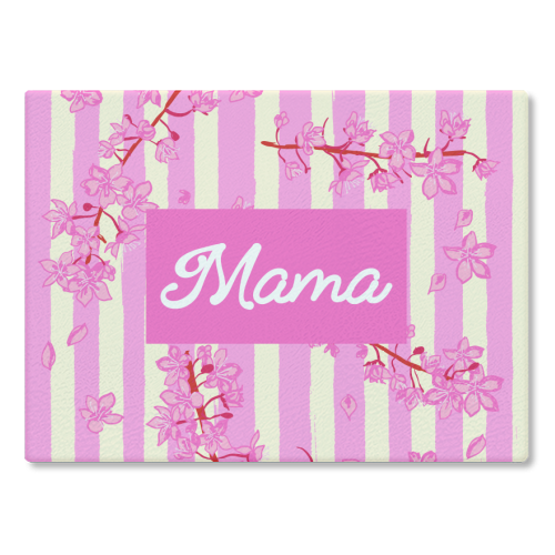 Mama Retro Pink Stripes Sakura Pattern - glass chopping board by EZbie