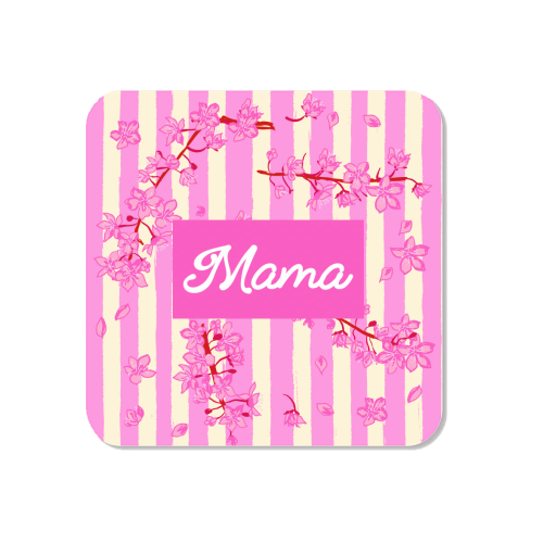 Mama Retro Pink Stripes Sakura Pattern - Magnet by EZbie