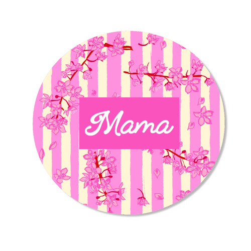 Mama Retro Pink Stripes Sakura Pattern - Magnet by EZbie