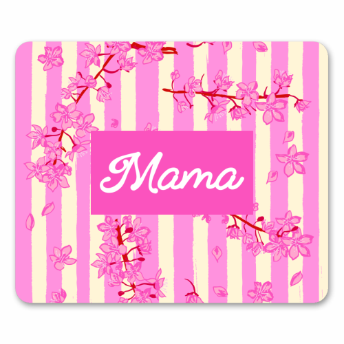 Mama Retro Pink Stripes Sakura Pattern - mouse mat by EZbie