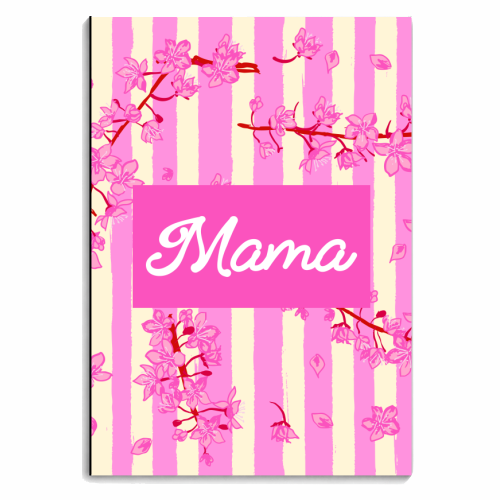 Mama Retro Pink Stripes Sakura Pattern - personalised A4, A5, A6 notebook by EZbie