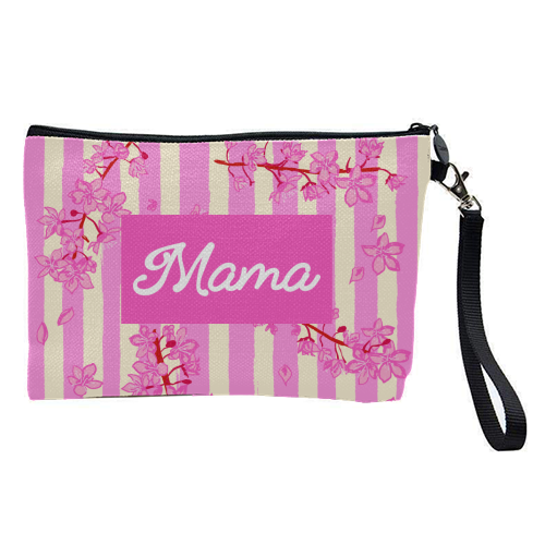 Mama Retro Pink Stripes Sakura Pattern - pretty makeup bag by EZbie