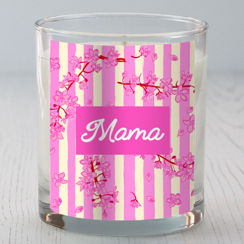 Mama Retro Pink Stripes Sakura Pattern - scented candle by EZbie